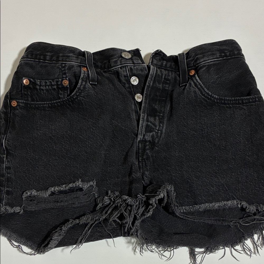 Levi's Black Frayed High-Rise Denim Cutoff Shorts